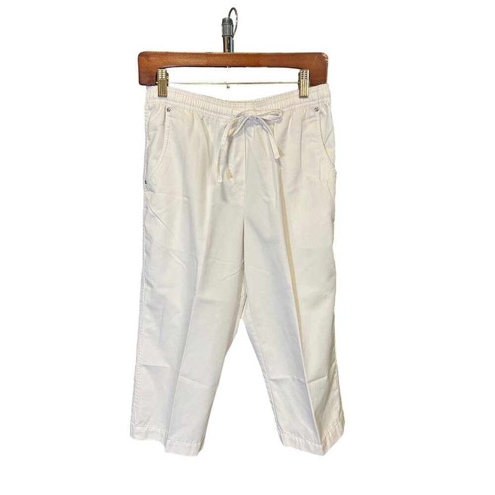 Studio Works Petite White Elastic Waist Cargo Pants Sz 4P